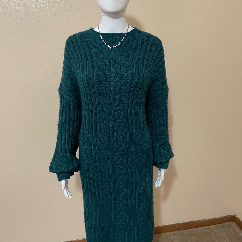 Express Green Ribbed Oversized Sweater Dress